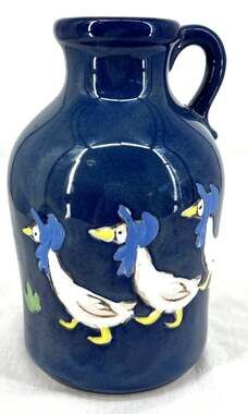 Goose Jug Ceramic Farmhouse Blue  Country Chic Flower Vase 7" CMC